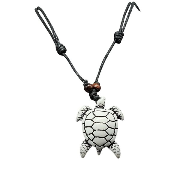 Honu Turtle Pendant Necklace Hawaiian Polynesian Adjustable Leather Strap 18-30" - Picture 1 of 16